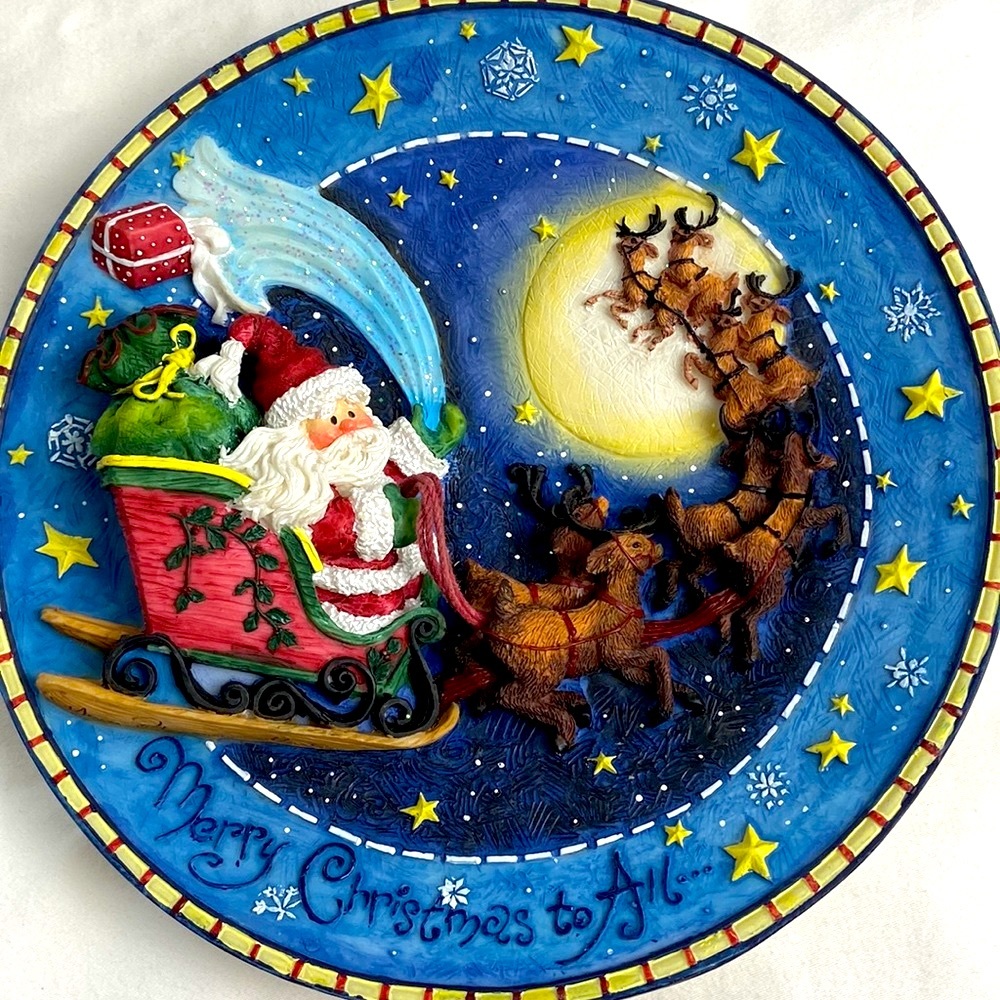 Vintage 3D In the Spirit of Santa limited edition collector plate w certificate